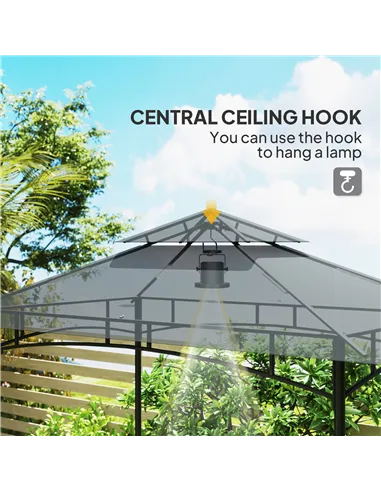 Outsunny 8' x 5' Grill Gazebo, Double Tiered BBQ Gazebo Shelter Canopy with LED Lights, 2 Side Shelves, Hooks, Dark Grey