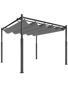 Outsunny 3 x 3(m) Metal Pergola with Retractable Roof and Magnetic Fixture, Outdoor Gazebo Garden Pergola Kit Sun Shade Canopy, 