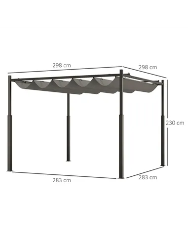 Outsunny 3 x 3(m) Metal Pergola with Retractable Roof and Magnetic Fixture, Outdoor Gazebo Garden Pergola Kit Sun Shade Canopy, 