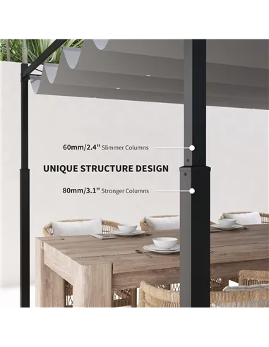 Outsunny 3 x 3(m) Metal Pergola with Retractable Roof and Magnetic Fixture, Outdoor Gazebo Garden Pergola Kit Sun Shade Canopy, 