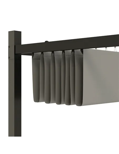 Outsunny 3 x 3(m) Metal Pergola with Retractable Roof and Magnetic Fixture, Outdoor Gazebo Garden Pergola Kit Sun Shade Canopy, 