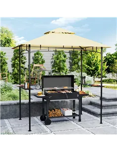 Outsunny 8' x 5' Grill Gazebo, Double Tiered BBQ Gazebo Shelter Canopy with LED Lights, 2 Side Shelves, Hooks, Beige 2