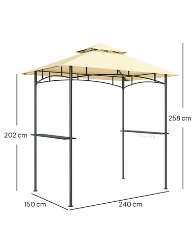 Outsunny 8' x 5' Grill Gazebo, Double Tiered BBQ Gazebo Shelter Canopy with LED Lights, 2 Side Shelves, Hooks, Beige