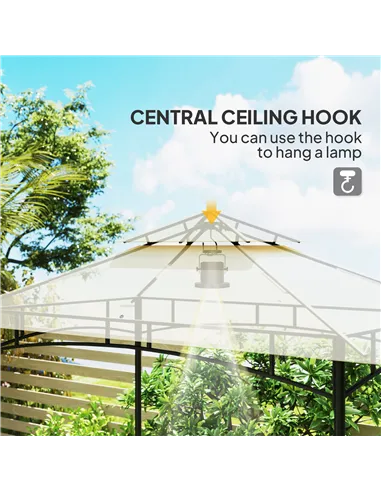 Outsunny 8' x 5' Grill Gazebo, Double Tiered BBQ Gazebo Shelter Canopy with LED Lights, 2 Side Shelves, Hooks, Beige