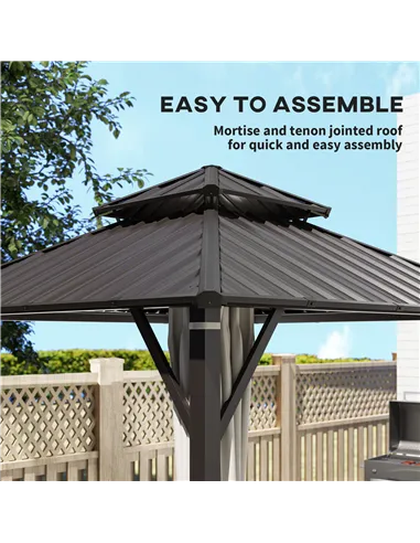 Outsunny 3 x 3(m) Hardtop Gazebo Canopy with Double Metal Roof, Waterproof Permanent Pavilion Garden Gazebo with Netting and Cur