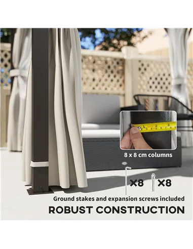 Outsunny 3 x 3(m) Hardtop Gazebo Canopy with Double Metal Roof, Waterproof Permanent Pavilion Garden Gazebo with Netting and Cur