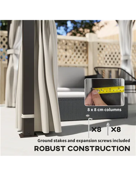 Outsunny 3 x 3(m) Hardtop Gazebo Canopy with Double Metal Roof, Waterproof Permanent Pavilion Garden Gazebo with Netting and Cur