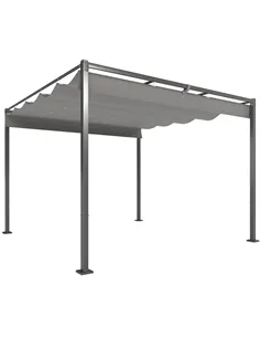 Outsunny 3 x 3m Retractable Roof Metal Pergola - Grey