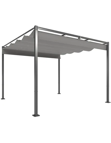 Outsunny 3 x 3m Retractable Roof Metal Pergola - Grey