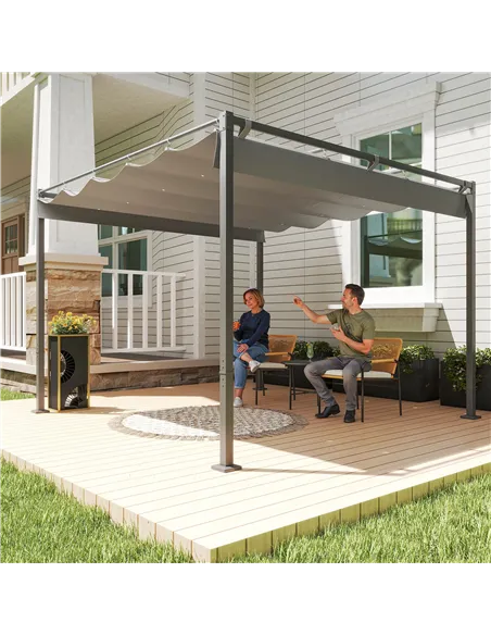 Outsunny 3 x 3m Retractable Roof Metal Pergola - Grey