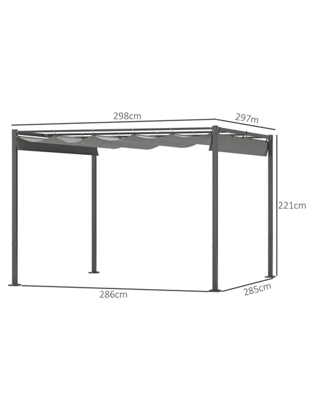 Outsunny 3 x 3m Retractable Roof Metal Pergola - Grey
