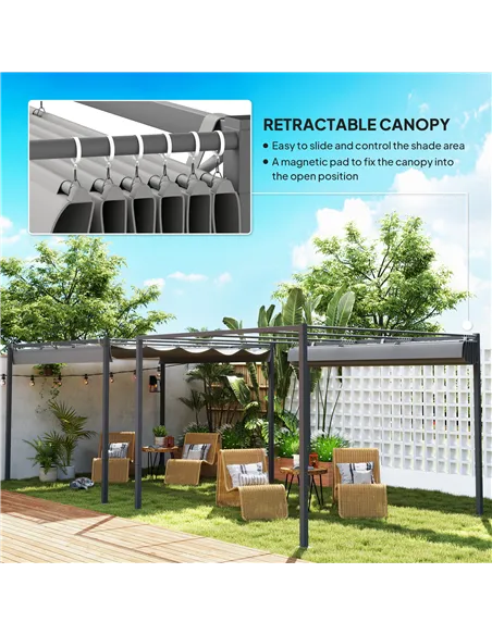 Outsunny 3 x 3m Retractable Roof Metal Pergola - Grey