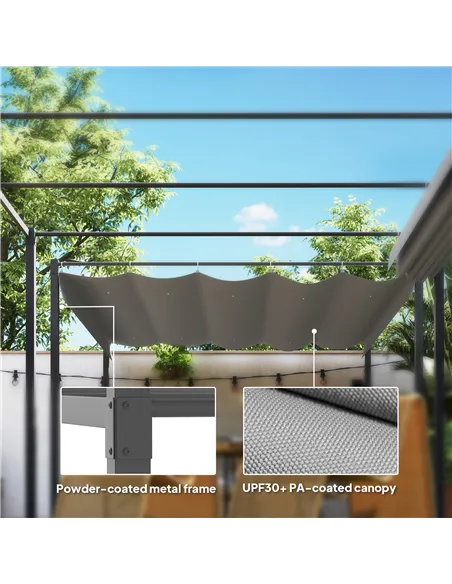 Outsunny 3 x 3m Retractable Roof Metal Pergola - Grey