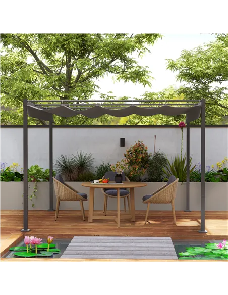 Outsunny 3 x 3m Retractable Roof Metal Pergola - Grey