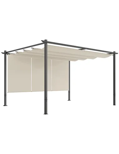 Outsunny 3 x 4m Metal Pergola with Retractable Roof and Roller Shade, Wall-Mounted or Free Standing Garden Gazebo Canopy Pergola