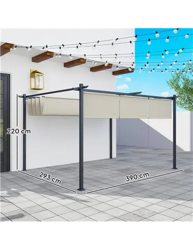Outsunny 3 x 4m Metal Pergola with Retractable Roof and Roller Shade, Wall-Mounted or Free Standing Garden Gazebo Canopy Pergola