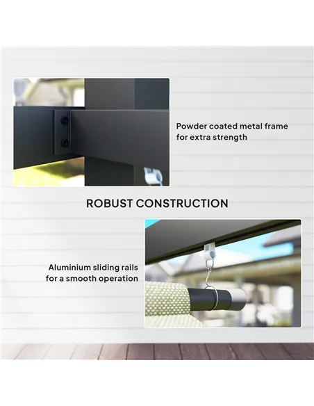 Outsunny 3 x 4m Metal Pergola with Retractable Roof and Roller Shade, Wall-Mounted or Free Standing Garden Gazebo Canopy Pergola