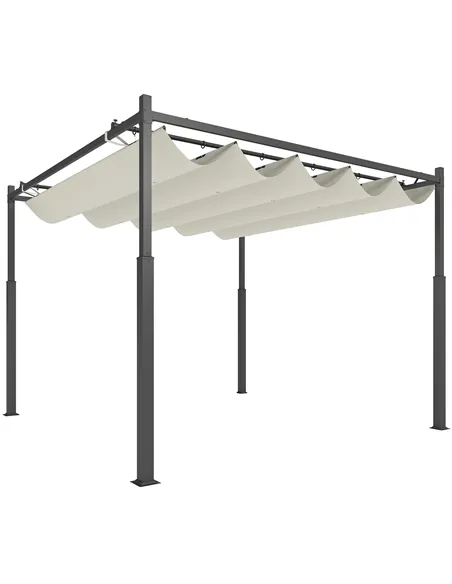 Outsunny 3 x 3(m) Metal Pergola with Retractable Roof and Magnetic Fixture, Outdoor Gazebo Garden Pergola Kit Sun Shade Canopy, 