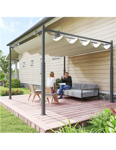 Outsunny 3 x 3(m) Metal Pergola with Retractable Roof and Magnetic Fixture, Outdoor Gazebo Garden Pergola Kit Sun Shade Canopy, 