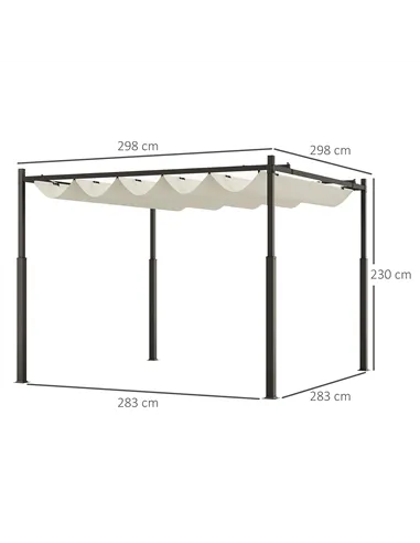 Outsunny 3 x 3(m) Metal Pergola with Retractable Roof and Magnetic Fixture, Outdoor Gazebo Garden Pergola Kit Sun Shade Canopy, 