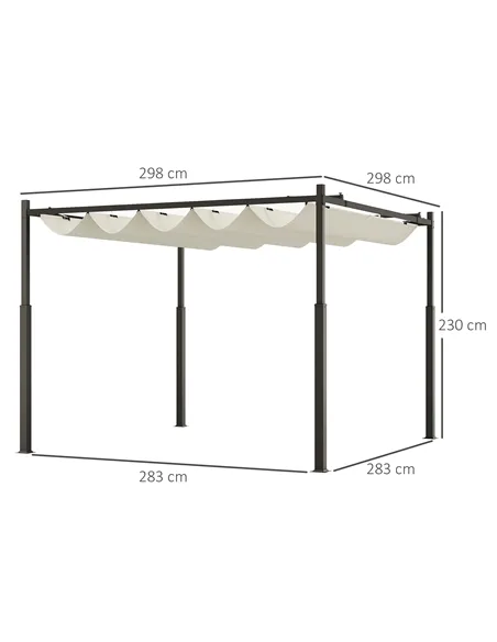 Outsunny 3 x 3(m) Metal Pergola with Retractable Roof and Magnetic Fixture, Outdoor Gazebo Garden Pergola Kit Sun Shade Canopy, 