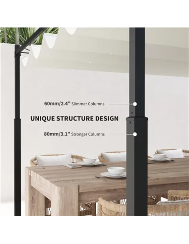 Outsunny 3 x 3(m) Metal Pergola with Retractable Roof and Magnetic Fixture, Outdoor Gazebo Garden Pergola Kit Sun Shade Canopy, 