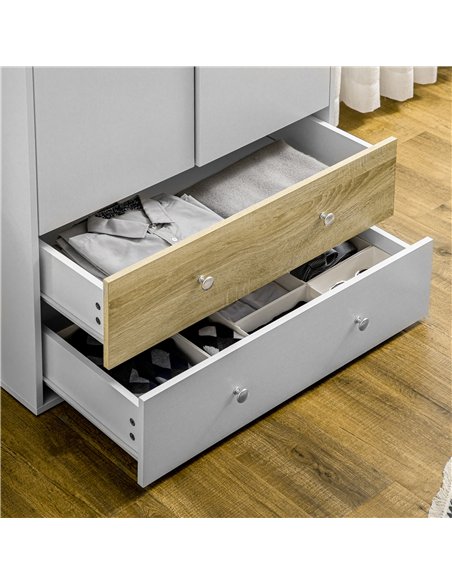 HOMCOM 2-Door Wardrobe with 2 Drawers, Hanging Rod and Anti-tipping Straps for Bedroom Clothes Storage Organisation, White