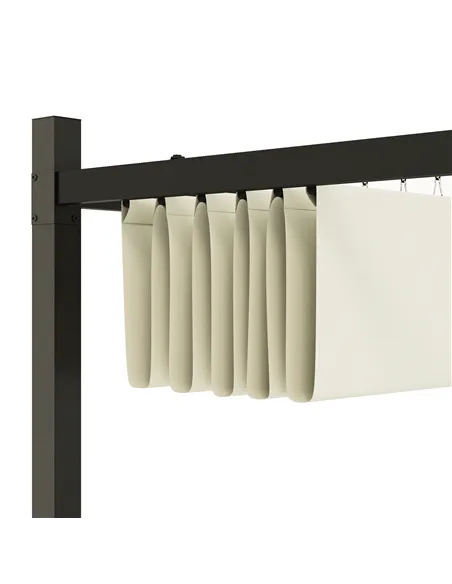 Outsunny 3 x 3(m) Metal Pergola with Retractable Roof and Magnetic Fixture, Outdoor Gazebo Garden Pergola Kit Sun Shade Canopy, 