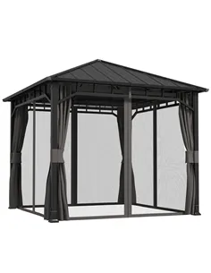 Outsunny 3 x 3(m) Hardtop Gazebo with Galvanised Steel Roof and Water Gutter, Waterproof Permanent Pavilion Garden Gazebo with N