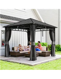 Outsunny 3 x 3(m) Hardtop Gazebo with Galvanised Steel Roof and Water Gutter, Waterproof Permanent Pavilion Garden Gazebo with N 2