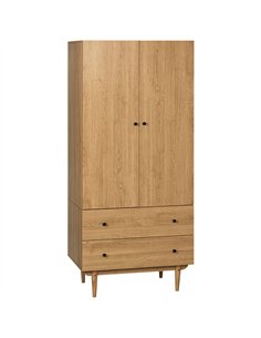 HOMCOM Wardrobe with 2 Doors, 2 Drawers, Hanging Rail for Bedroom Clothes Storage Organiser, 80x52x180cm, Natural Tone