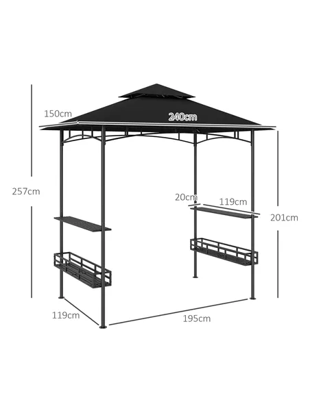 Outsunny 150 x 240cm BBQ Grill Gazebo, with Shelves - Grey
