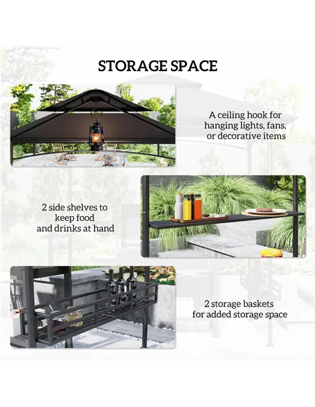 Outsunny 150 x 240cm BBQ Grill Gazebo, with Shelves - Grey