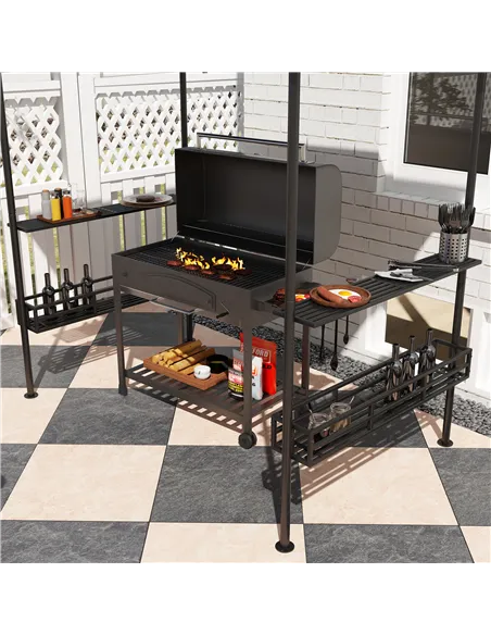 Outsunny 150 x 240cm BBQ Grill Gazebo, with Shelves - Grey