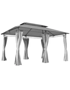 Outsunny 3 x 4m Metal Frame, Two-Tier Roof Gazebo - Dark Grey