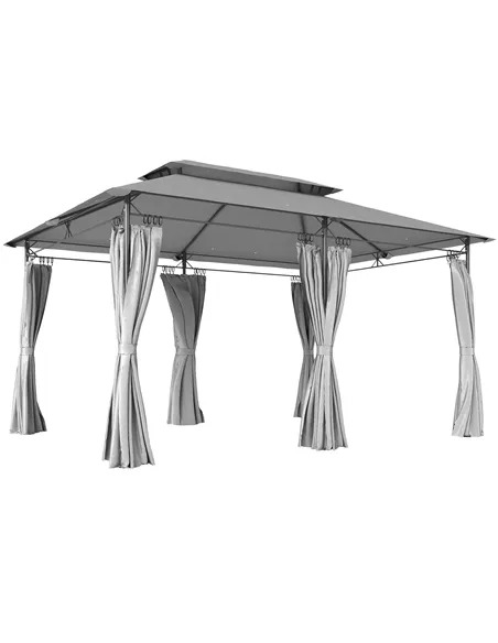 Outsunny 3 x 4m Metal Frame, Two-Tier Roof Gazebo - Dark Grey
