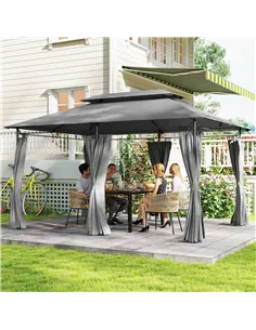 Outsunny 3 x 4m Metal Frame, Two-Tier Roof Gazebo - Dark Grey 2