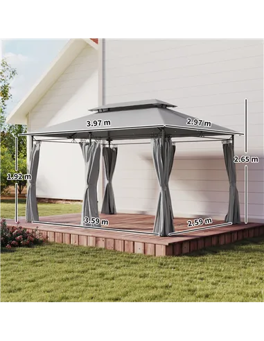 Outsunny 3 x 4m Metal Frame, Two-Tier Roof Gazebo - Dark Grey