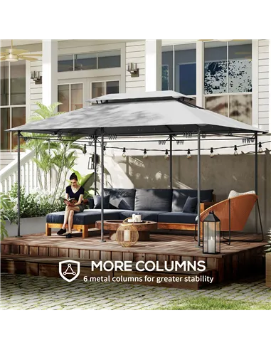 Outsunny 3 x 4m Metal Frame, Two-Tier Roof Gazebo - Dark Grey