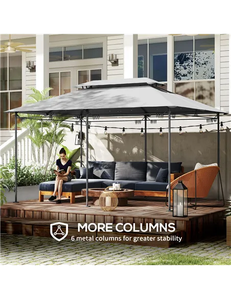 Outsunny 3 x 4m Metal Frame, Two-Tier Roof Gazebo - Dark Grey