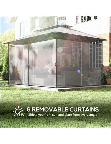 Outsunny 3 x 4m Metal Frame, Two-Tier Roof Gazebo - Dark Grey