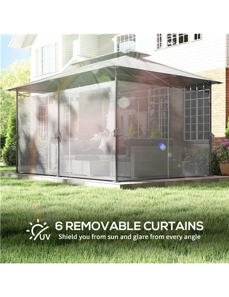 Outsunny 3 x 4m Metal Frame, Two-Tier Roof Gazebo - Dark Grey