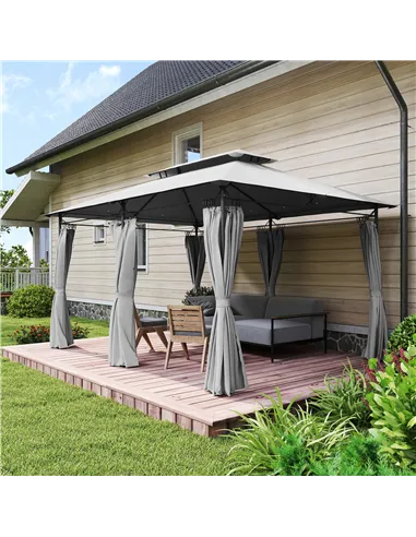 Outsunny 3 x 4m Metal Frame, Two-Tier Roof Gazebo - Dark Grey