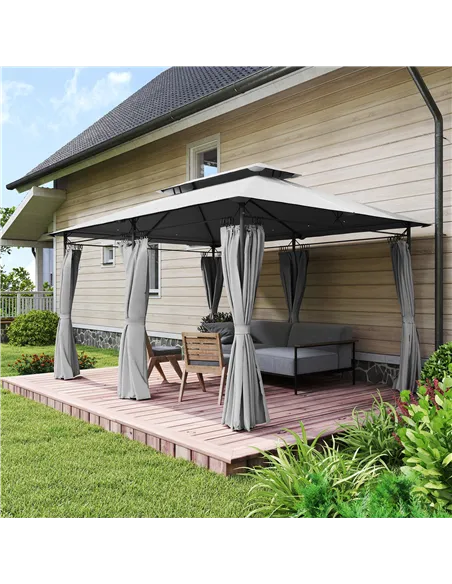 Outsunny 3 x 4m Metal Frame, Two-Tier Roof Gazebo - Dark Grey