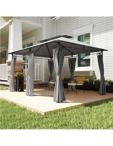 Outsunny 3 x 4m Metal Frame, Two-Tier Roof Gazebo - Dark Grey