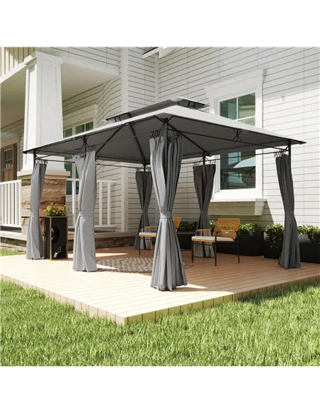 Outsunny 3 x 4m Metal Frame, Two-Tier Roof Gazebo - Dark Grey
