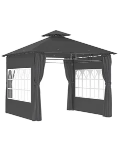 Outsunny 3 x 3 m Garden Gazebo, Double Roof Metal Gazebo with Removable Sidewalls and Church Windows, Outdoor Canopy Shelter, Da