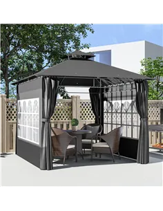 Outsunny 3 x 3 m Garden Gazebo, Double Roof Metal Gazebo with Removable Sidewalls and Church Windows, Outdoor Canopy Shelter, Da 2