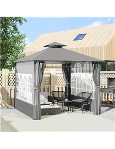 Outsunny 3 x 3 m Garden Gazebo, Double Roof Metal Gazebo with Removable Sidewalls and Church Windows, Outdoor Canopy Shelter, Li 2