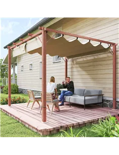 Outsunny 3 x 3 m Retractable Roof Pergola - Natural Wood Finish 2